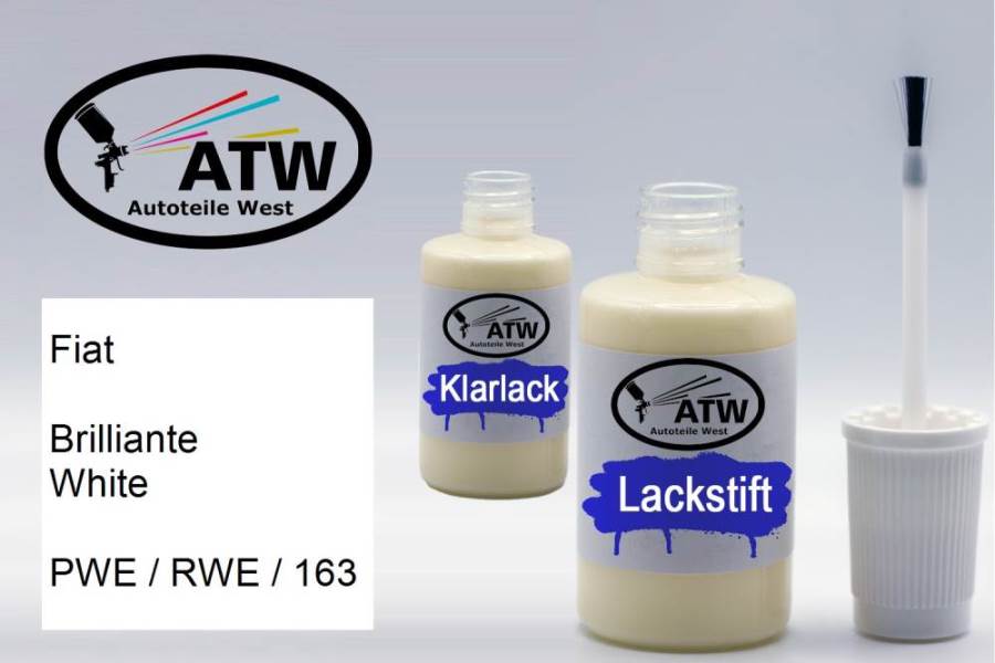 Fiat, Brilliante White, PWE / RWE / 163: 20ml Lackstift + 20ml Klarlack - Set, von ATW Autoteile West.